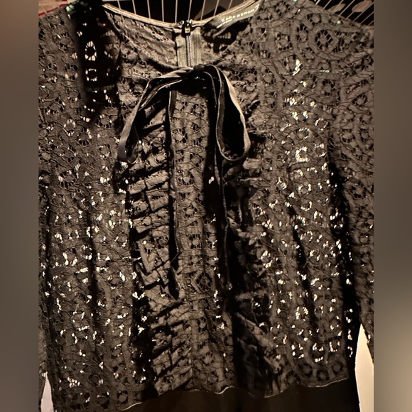 NWT Zara Black Lace Faux MIDI Leather Dress w Pleated Skirt 4222 243 800 XS - Picture 5 of 8